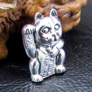 Solid 925 Sterling Silver Lucky Cat / Maneki Neko Slide Pendant Japanese Fortune